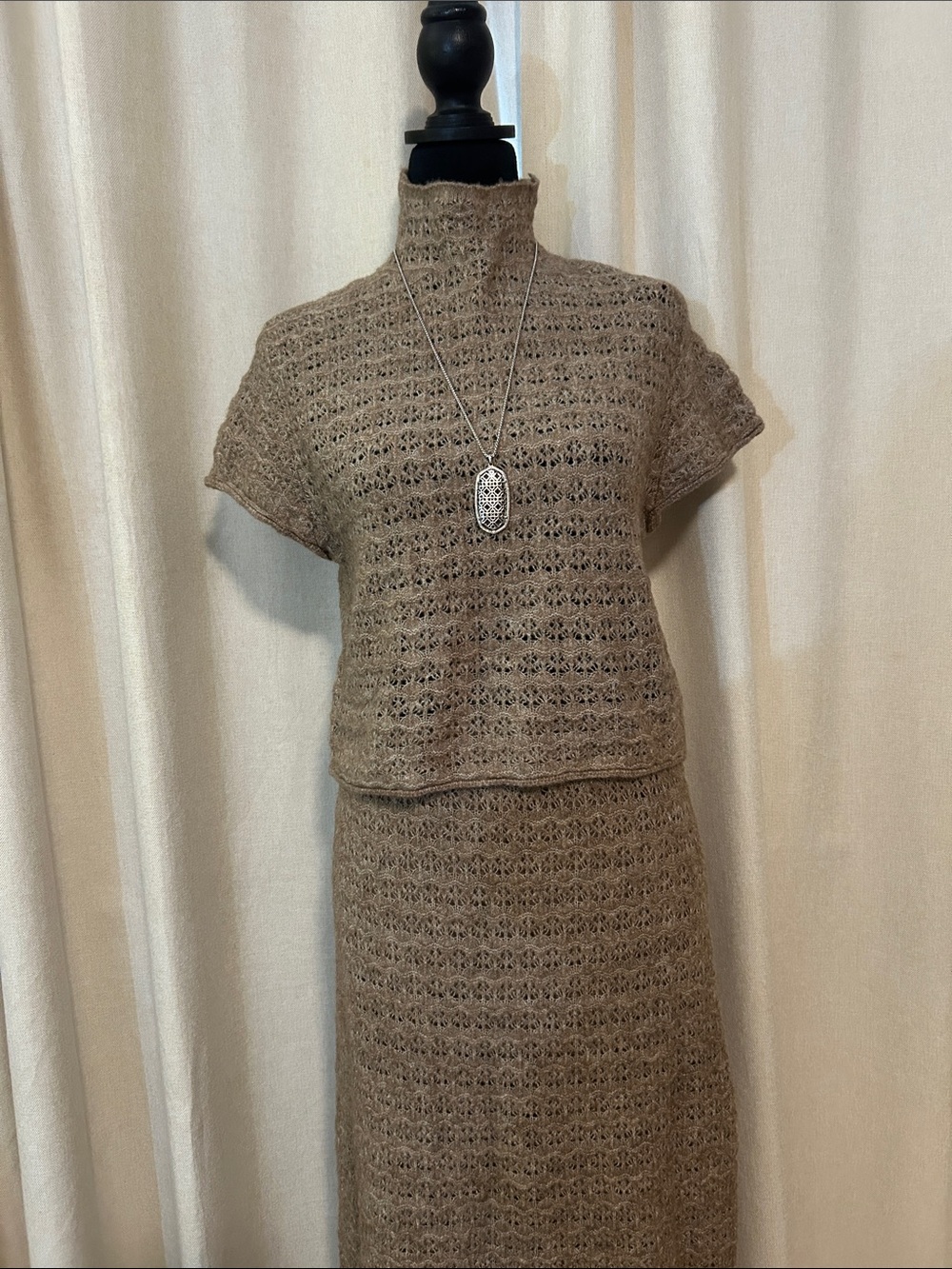 House of Harlow 1960 Open-Knit Skirt Set in Taupe